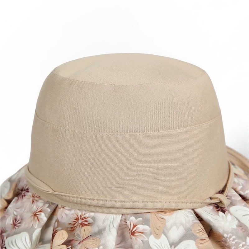 Summer Travel Big Brimmed Fisherman Hat, Women's Printed Bow Sun Hat Face Covering Beach Hat Sun Hat UV Protection