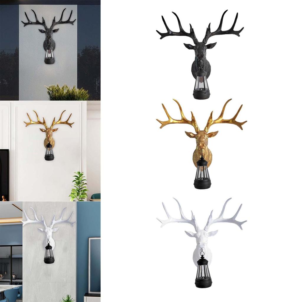 Deer Wall Lamp Modern Decorative Resin Craft Deer Wall Sculpture Wall Mount Decor for Outdoor Garden Background Home Decoration