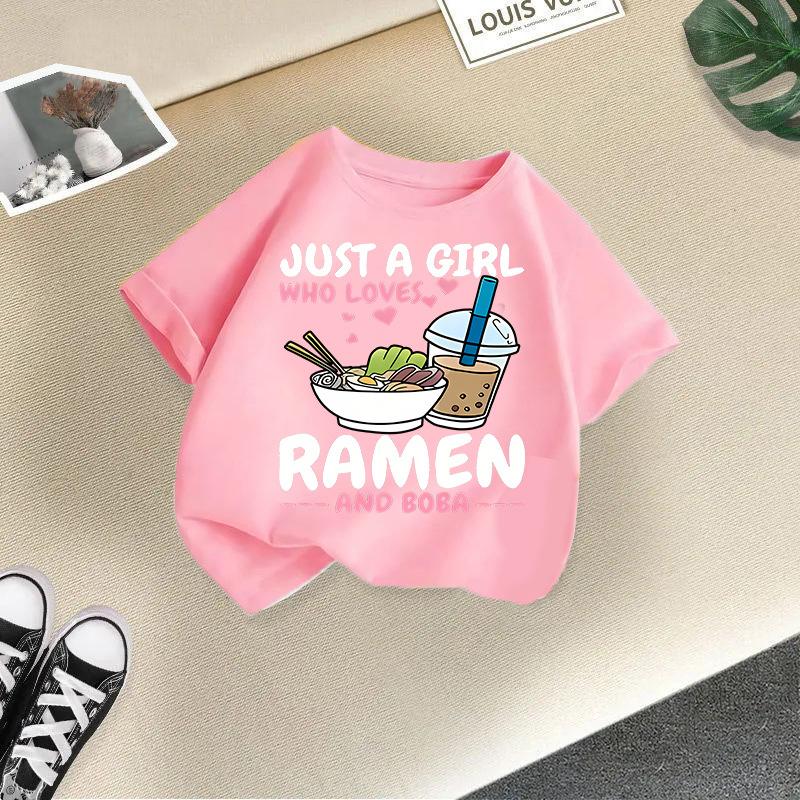 Girls' Fashionable Short-sleeved T-shirt For Summer, Children's Casual Loose Top