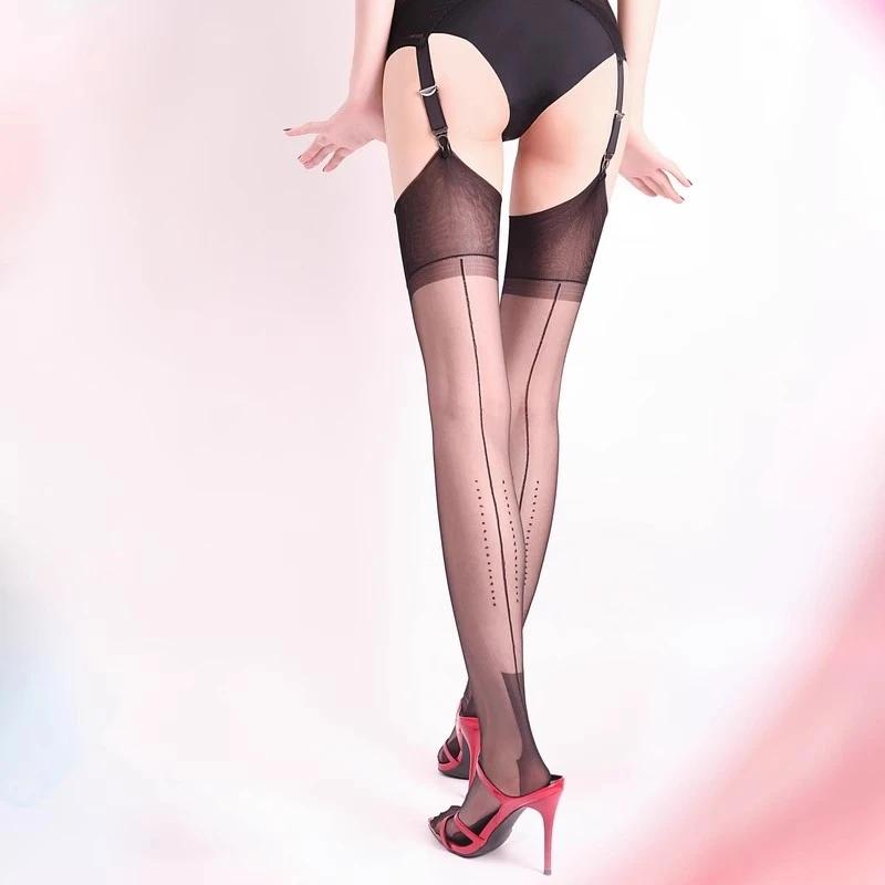 Sexy 5D 100% Nylon Nicht-elastische Oberschenkelhohe Transparente Strümpfe Cuban Heel Naht Hinten Lange Socken Damen Sommer Mode Leggings One Size beige