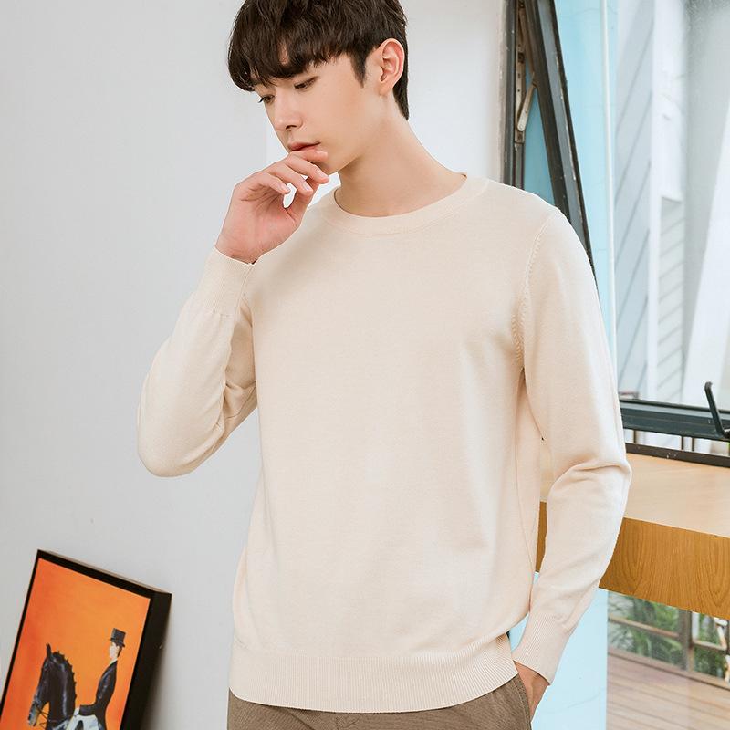 Men's Round Neck Trendy Knitted Fir Autumn and Winter Loose Solid Color Knitted Simple Casual Bottoming Big Yards Sweater