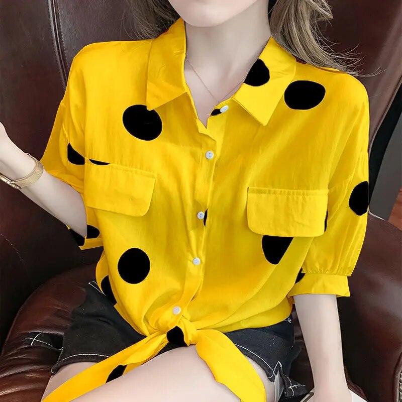 Women's Loose Bowknot Polka Dot Shirt Large Casual Tops Shirt