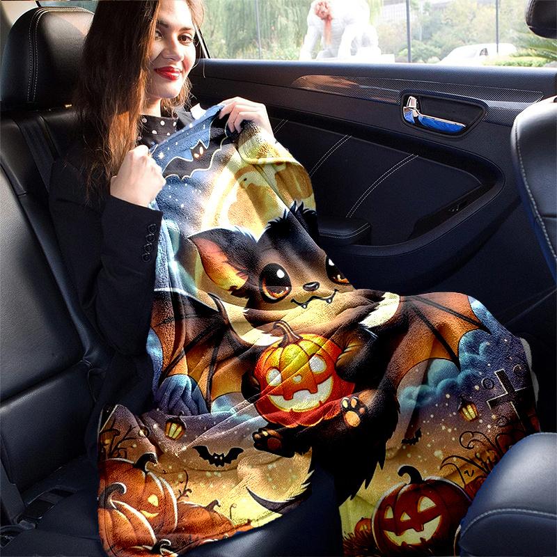 1pc Cute Bat Halloween Blanket  Home Decorative for All Seasons, Living Room, Travel, Camping