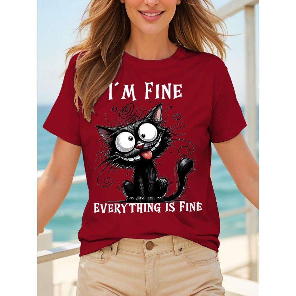 Fashion Women Retro Creative Cat Pattern Print T Shirt Funny Casual O-neck Short Sleeves T-shirt Summer Female Tee Shirt