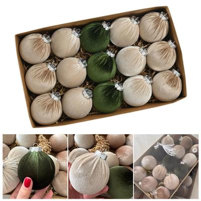15 Pcs Velvet Christmas Balls Shatterproof Flocked Xmas Tree Hanging Ball Ornaments Festive Home Party Baubles for Christmas Wedding