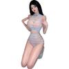 Foreign Trade Sexy Three-point Hollow Sex Underwear Striped Breast Split Two-piece Set European and American Bikini 8169