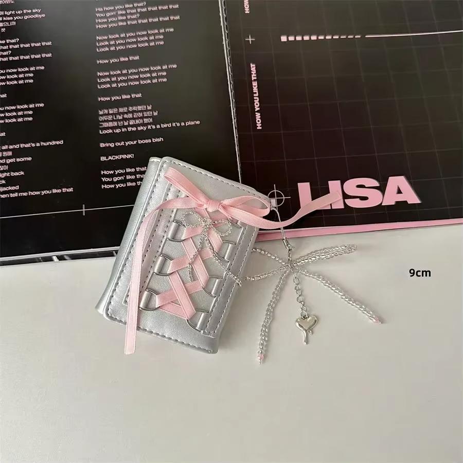 Korean INS Ballet Ribbon Bow Silver PU Card Bag Chic Girls Kpop 3-inch Photocard Holder Women's Coin Purse ID Credit Card Holder