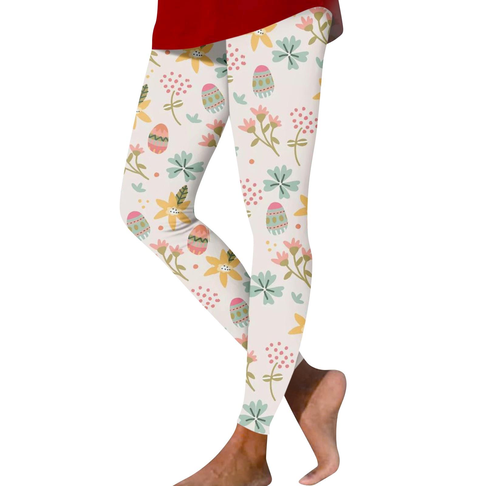 

Женские повседневные модные уличные брюки с пасхальным принтом, тонкие эластичные брюки для йоги, девятиминутные брюки XL белый