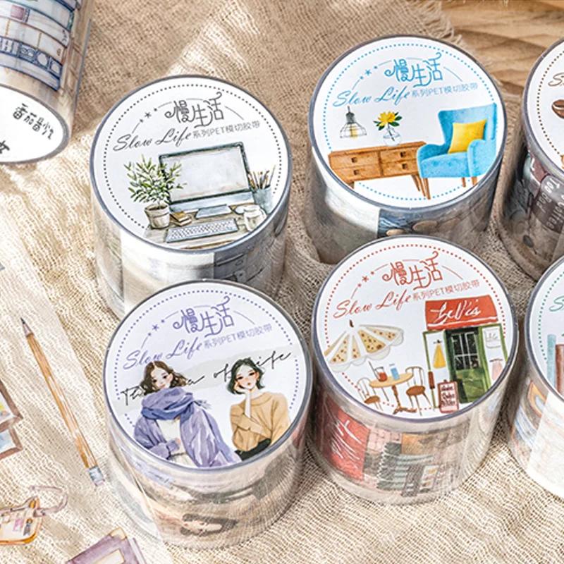 Mr. Paper 3Rolls/bag Slow Life Series PET Die-cut Tape DIY Handbook Creative Material Decoration Stickers