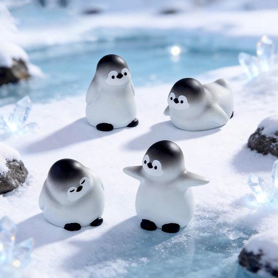 2 Pcs Miniature Penguin Figurines, Cute Tiny Resin Penguin Figures, Mini Arctic Animals Cake Topper for Fairy Garden, Micro Landscape, DIY Crafts