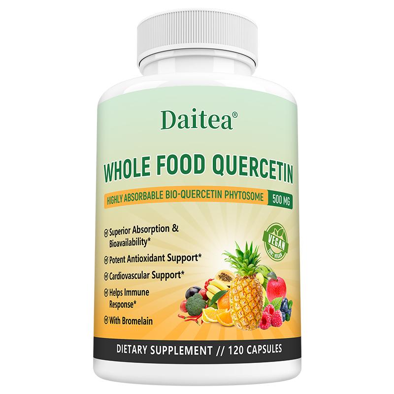 Whole Food Quercetin Dietary Supplement, With Bromelain, Turmeric Root, 120 Capsules 120 Capsules