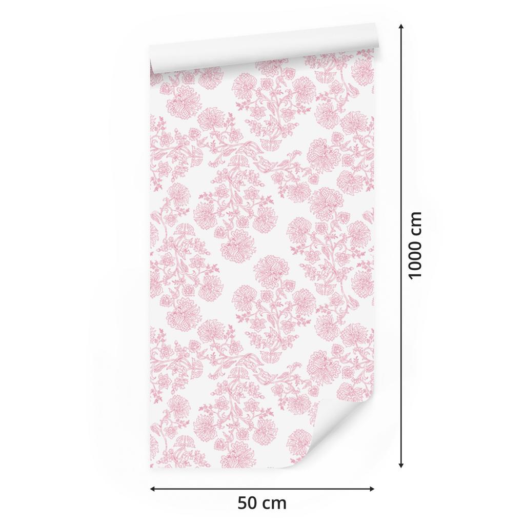 Wallpaper Flowers white and powder pink, subtle detail 50x1000