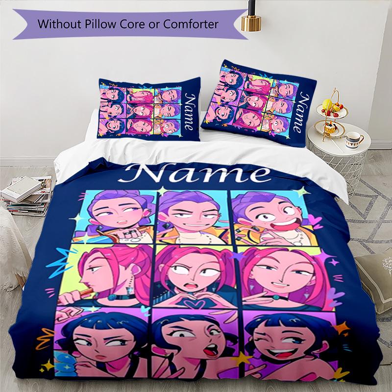 3pcs KPop Demon Hunters36 Cover Set - Personalized Name, HD Printed Bedding with 1 Cover and 2 Pillowcases - Perfect for Home Decor, Easy Care
