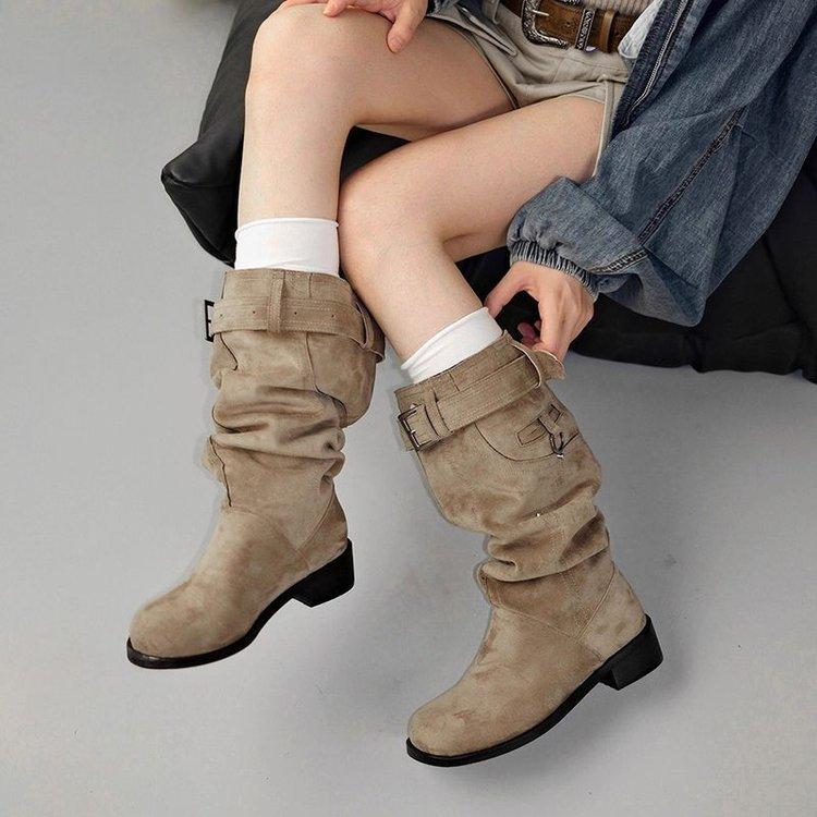 Maillard Boots Children 2025 New Thick Heel Round Head Thin Tall Knight Boots Retro Pleated Stacking Boots