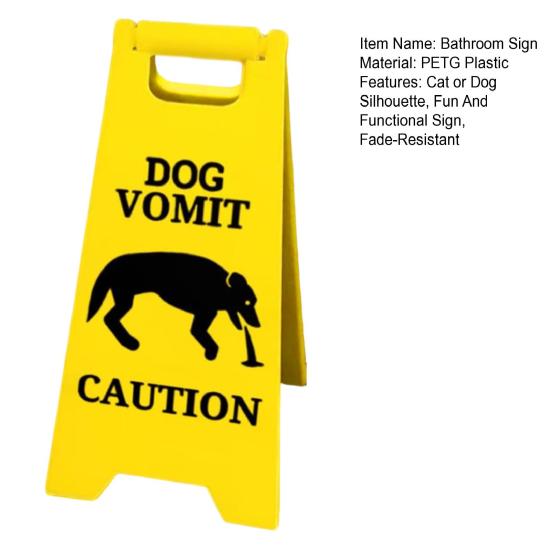 Vomiting Cat Sign Standing Dog Vomit Caution Sign Vomiting Cat or Dog Black Silhouette Sign for Bathroom Decor Gag Gift