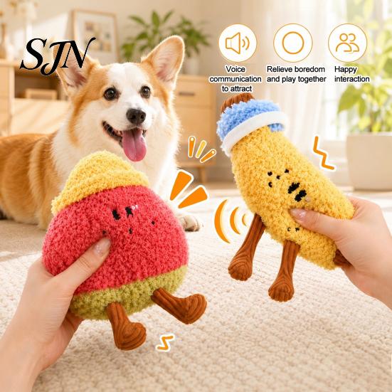 Plush Toys for Pets To Bite Fruit Dog Toy with Bell, Squeaky Interactive Chew Toy, Durable Cats Soft Stuffed Small Medium Dogs Biting