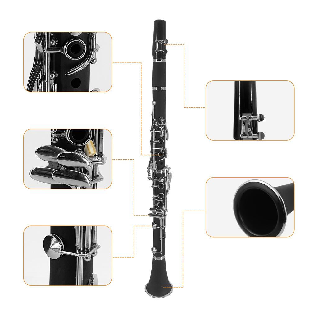 Clarinet ABS Bb Binocular Clarinet with 10 Reeds Cleaning Cloth Gloves Screwdriver Bracket Handbag Cleaning Brush