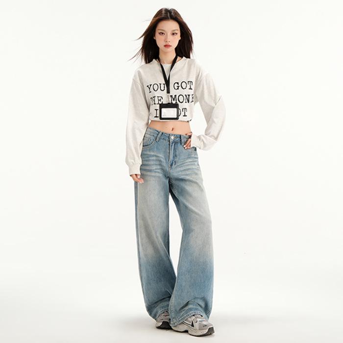 American Retro Women s Blue High-Waisted Wide-Leg Jeans, Spring 2025 M