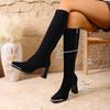 Sexy Suede Black Knee High Boots Women 2025 Autumn Winter Square Toe High Heel Long Chelsea Boots Metal Decoration Y2K Shoes 42