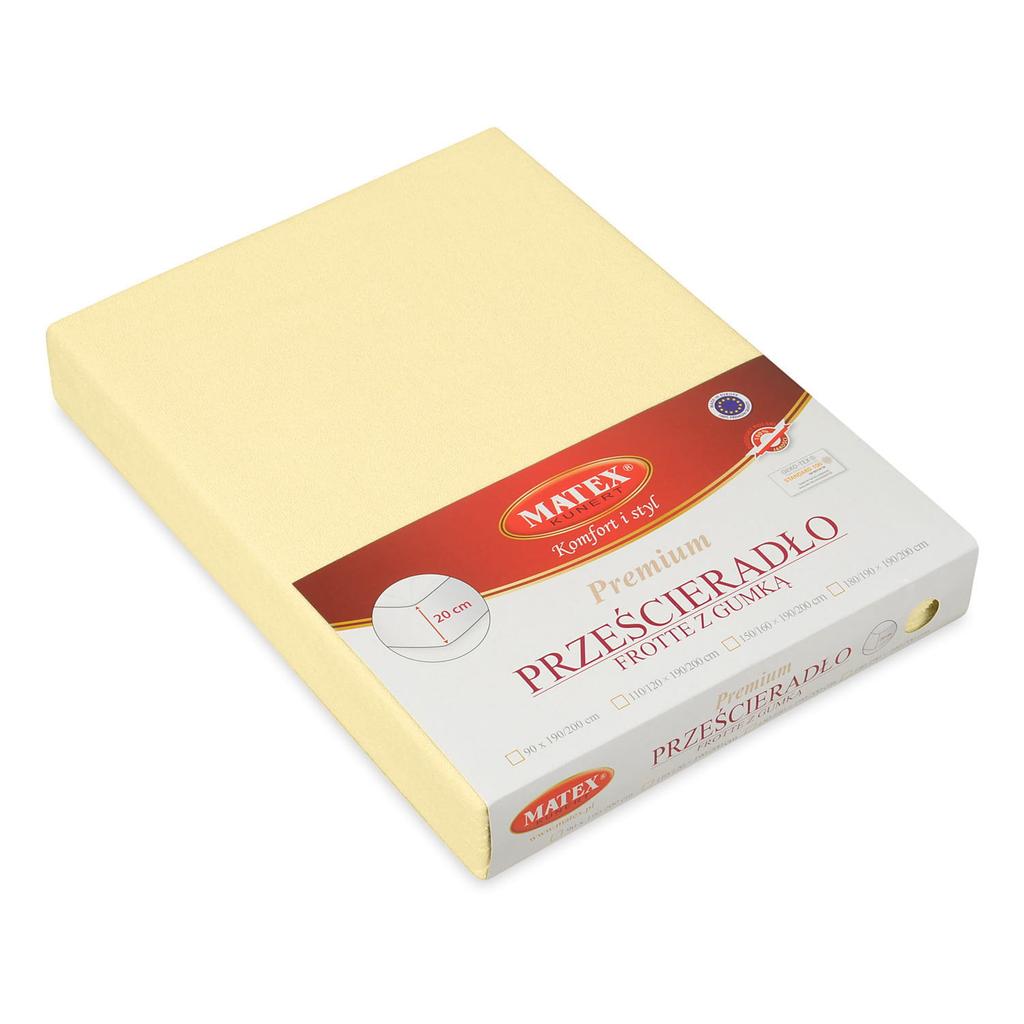 Prześcieradło frotte z gumką 210/220x190/200 premium pastelowo żółte