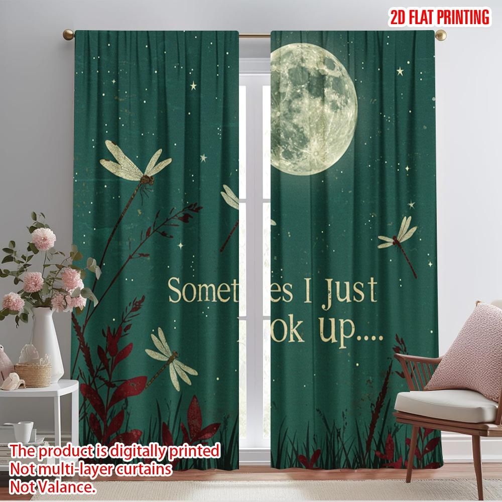 

2pcs 2D flat printing Curtain Dragonfly Moon Night Sky Fabric Without Electricity All Season Party & Holiday Decor for Indoor 52.50×116.00 CM 2pcs