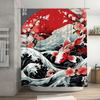 Japanese Red Fish Bath CurtainFloral Print Waterproof Shower Room Decor, Modern Style Home Decoration Wall Hanging Bathroom Cove