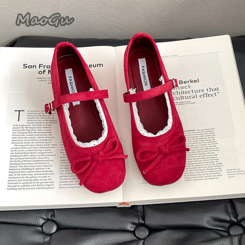 Fashion Ballet Flats Mary Jane Shoes Women's Spring Autumn 2025 Vintage Versatile Bowknot Slip-On Mid Heel Pumps Women Casual Shoes