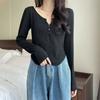 Slim Fit T-shirt Women's Early Autumn Thin Versatile V-neck Slim Short Long Sleeve Inner Base Layer Knit Top