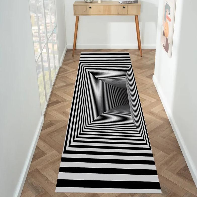 

3D Visual Illusion Spiral Geometric Runner Rug Hole Swirl Technological Sense Carpet Living Room Hallway Home Decor Non-Slip Mat 40X120CM