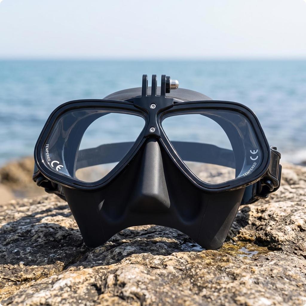 Freitauchmaske mit Action-Kamera-Halterung Weitwinkel-Brille Gehärtetes Glas