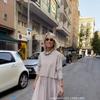 Women's Light Gray Short Sleeve Top and Chiffon Skirt Two Piece Set Casual Outfit