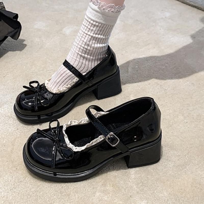 

Туфли Женские Балетки Оксфорды Осень Бант Мелкий Вырез Платье Новые Ретро Кожа Осень Бабочка Высокие Мэри Джейн Бабочка-узел 35 чёрный