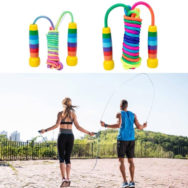 Skipping Rope, Kid Jump Rope for Children Wood Handle Woven Cotton Jumpings Rope