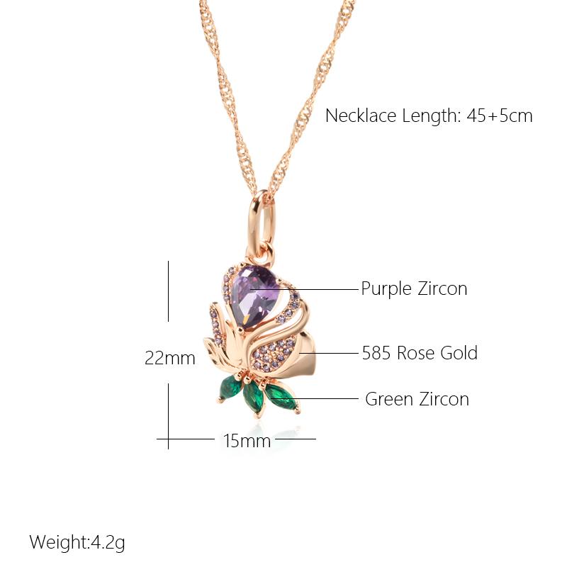 Kienl Vintage Purple Natural Zircon Flower Pendant Necklace High Quality Fine Daily Jewelry Women  Rose Gold Color Necklace