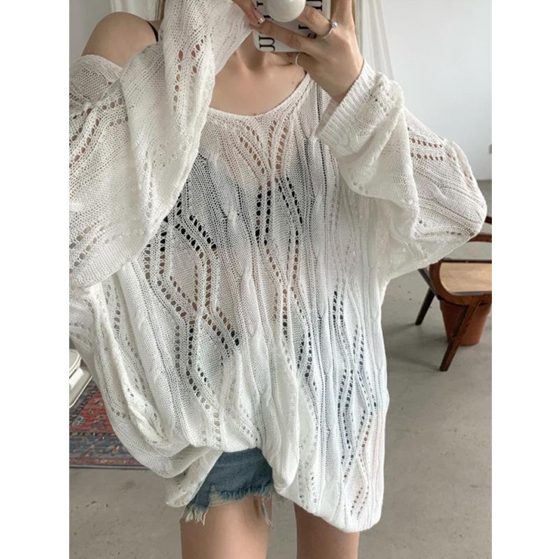 Spring Summer Autumn Thin Sexy Women Tops Blouse V Neck Pullover Solid Korean Loose Sunscreen New Lady Clothes
