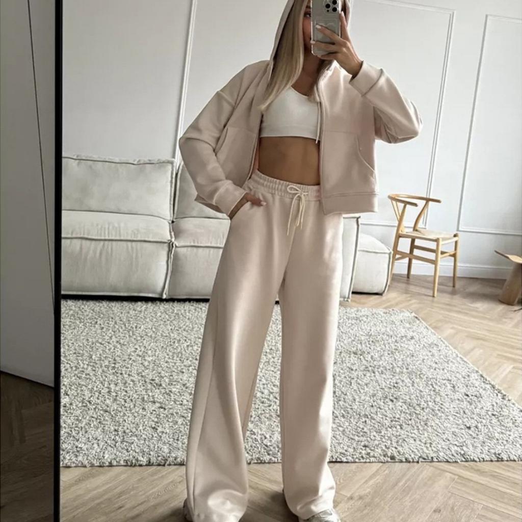 VAYLA Y2K Sportswear Women's Solid Color Long Sleeve Zippered Cardigan Hooded Sweatshirt Lace-up Trousers Two-piece Set