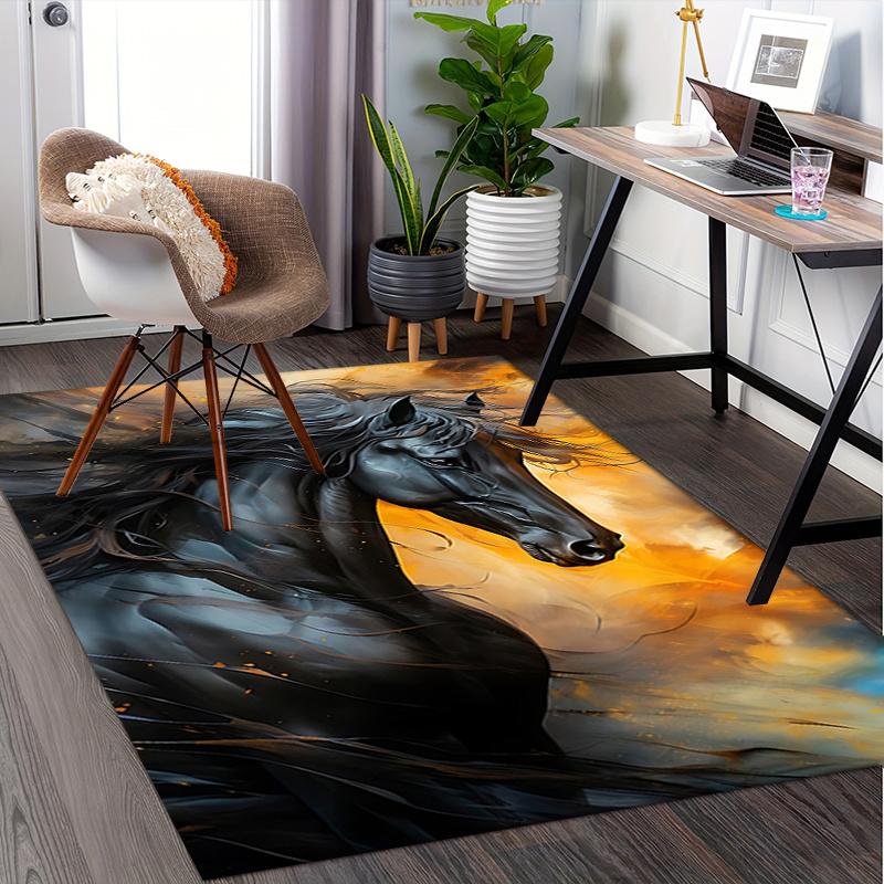 Black Horse Theme Office Chair Mat: Large Size Office Carpet for Home Decor, Sofa Rug, Gift Suitable for Bedroom, Living Room, and Various R