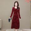 Golden Velvet D Printed Dress Women's Spring, Autumn and Winter Large Size Temperament Skinny Mom Dress