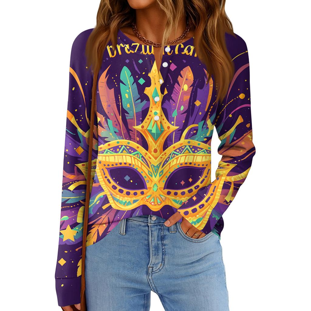 Women's Fashionable Loose Long Sleeved Carnival Printed Casual Top
