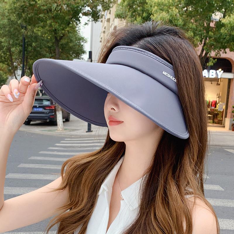 UV Empty Top Sunscreen Hat Women's Summer UV Protection Sunshade Ice Silk Cool Hat Cycling Big Eaves Cover Full Face Sun Hat Women