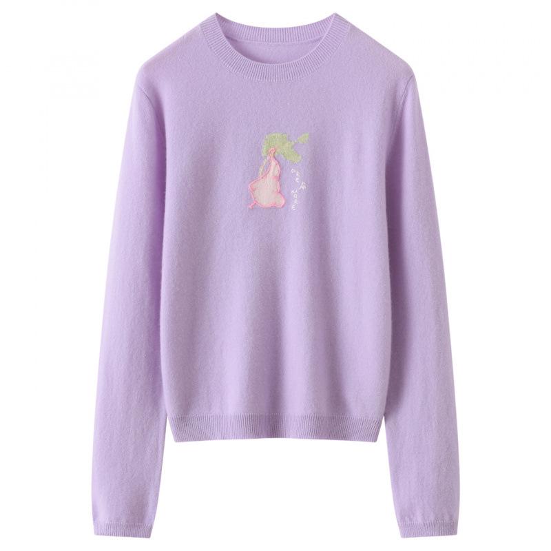 New Stylish Women's 100% Cashmere Embroidered Round Neck Pullover Sweater - Warm & Versatile Winter Knit