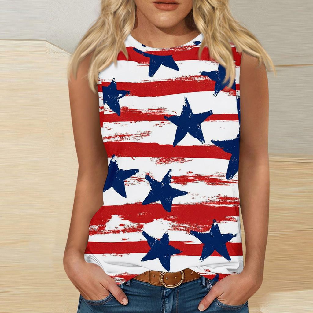 Dámská ležérní vesta s kulatým výstřihem a potiskem bez rukávů