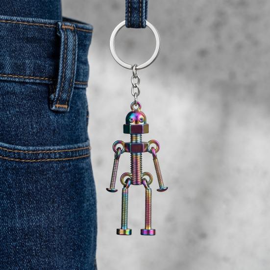 Metal Robot Keychain Vintage Movable Joints Screw Robot Key Ring Pendant