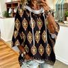 Women's Drawstring Hoodie Retro Floral Print Loose Fit Casual Sweatshirt