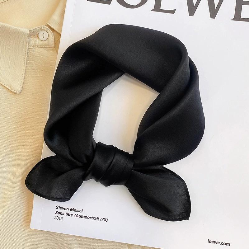 53CM Square 100% Mulberry Silk Scarf Solid Color Roll Edge Small Head Neck Hijab Women Decoration Kerchief Silk Bandana Scarves