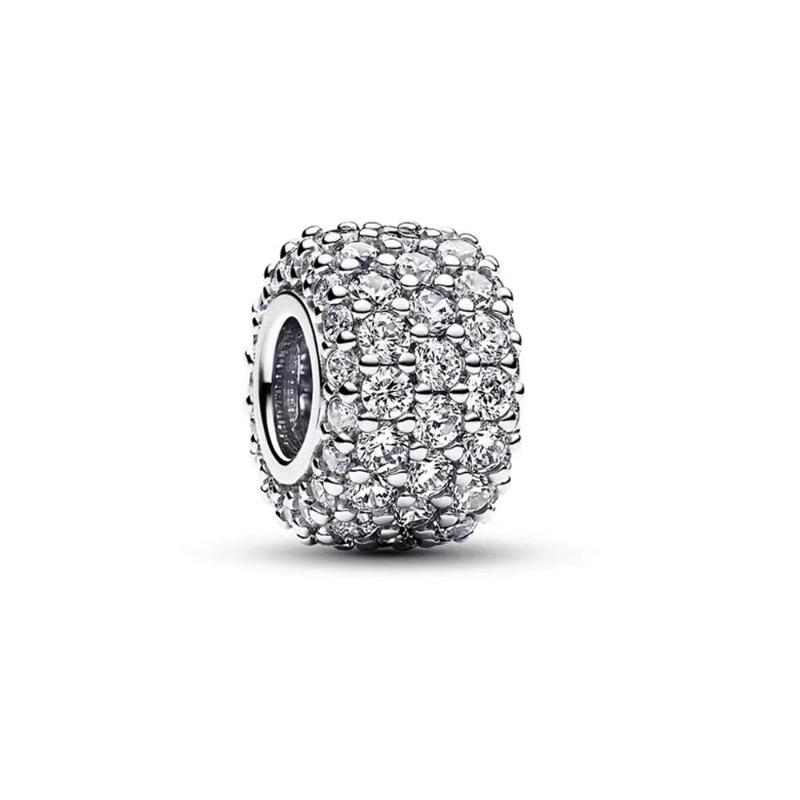 Copper Full Diamond Charms Colorful Heart Blooming Rose Round Beads Pendant Fit Original Bracelets Necklace Jewelry