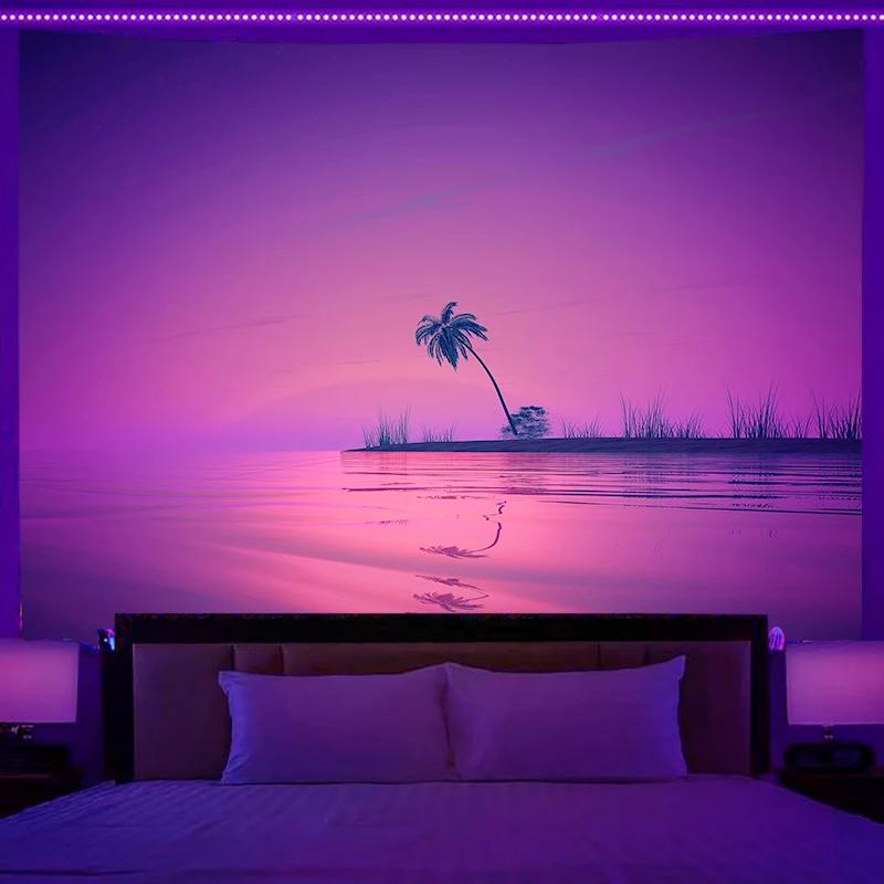 Fluorescent Tapestry Neon Mountain Landscape Hippie Wall Hanging Home Bedroom Room Party Decoration Background Cloth