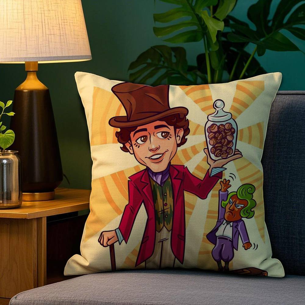 Moive W-Wonka New Pillow Case Plush Fabric Soft Double Sided Print Sofa Cushion Cover Throw Pillow Covers