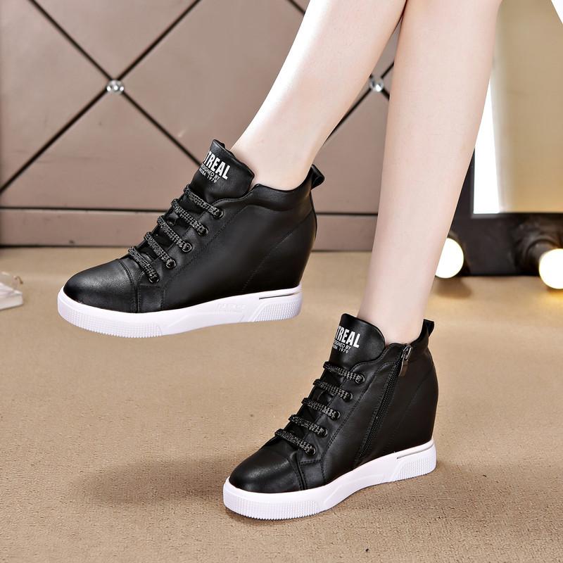 Inner Heightening Women's Shoes Spring New Casual Shoes Versatile High-top Shoes Side Zipper Wedge Heel Sports Shoes