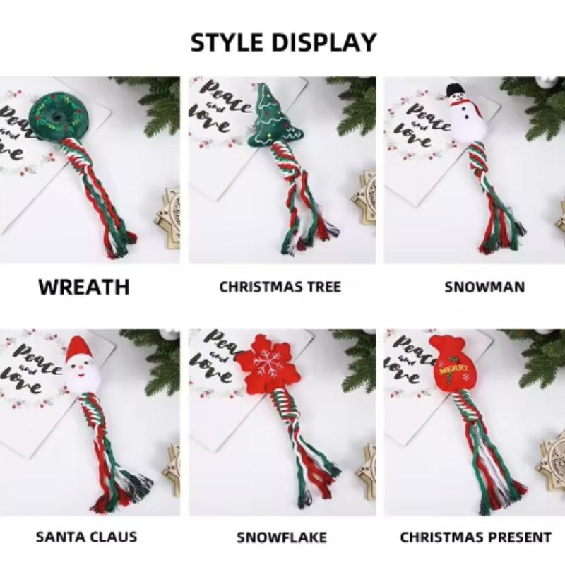 Cute Puppy Christmas Gift Interactive Squeaky Chew Toy with Cotton Rope Knot Bite Dog Toy Funny Pet Supplies for Xmas